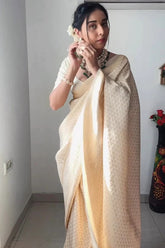 Beautiful Jacquard Design White Color Ready To Wear Saree